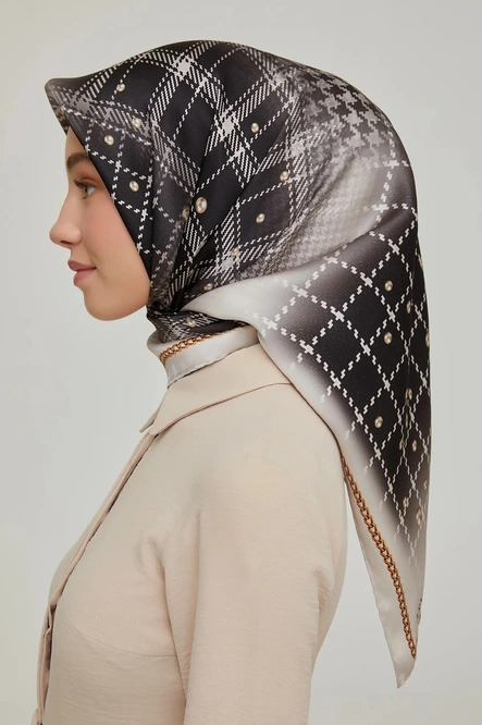 Armine Sura İpek Eşarp Siyah, Krem