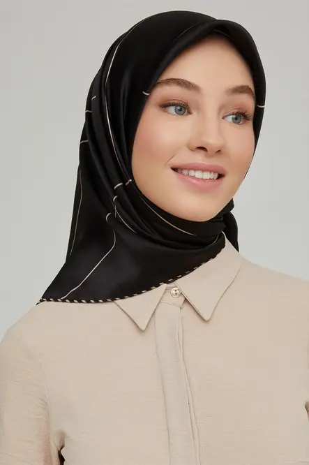 Armine Sura İpek Eşarp Nostalji Siyah, Vizon