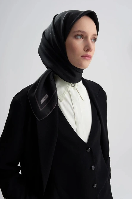 Armine Jakar Twill İpek Eşarp Siyah Puantiyeli