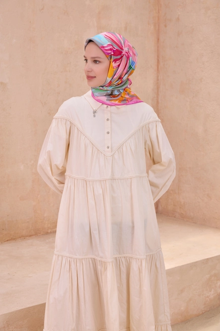 Belli Twill İpek Eşarp Gri, Pembe, Turuncu