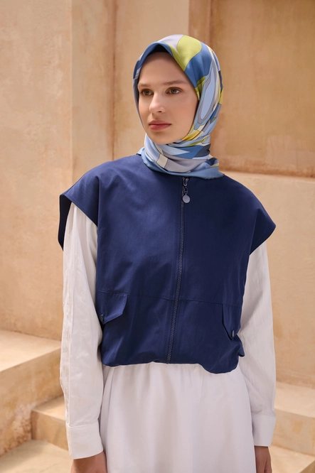 Belli Twill İpek Eşarp İndigo, Yağ Yeşili, Sarı