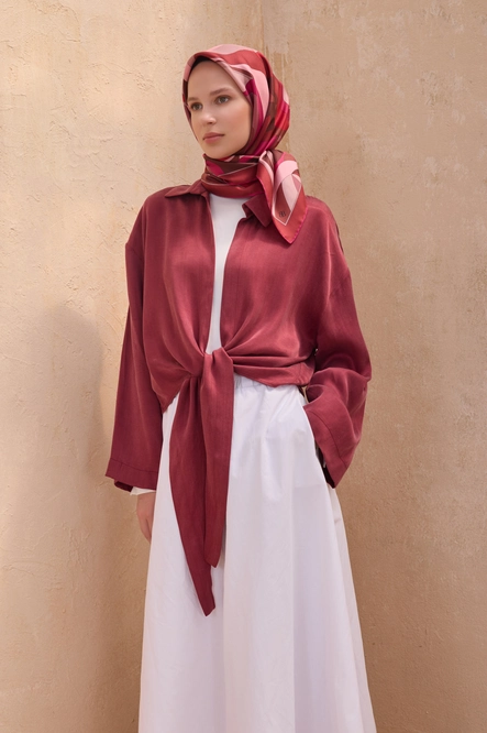 Belli Twill İpek Eşarp Bordo, Kırmızı, Fuşya, Pudra