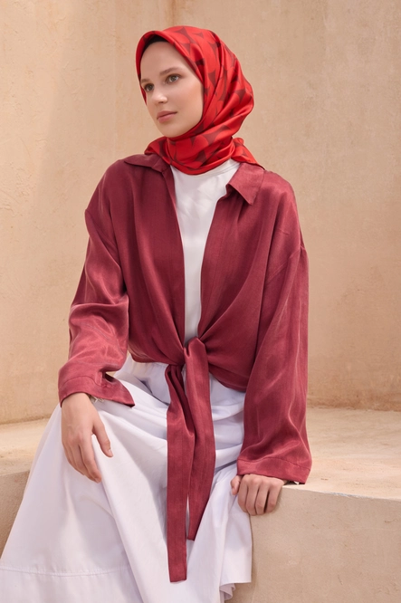 Belli Twill İpek Eşarp Kırmızı