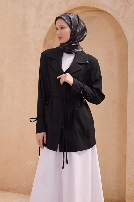 Belli Twill İpek Eşarp Siyah, Füme
