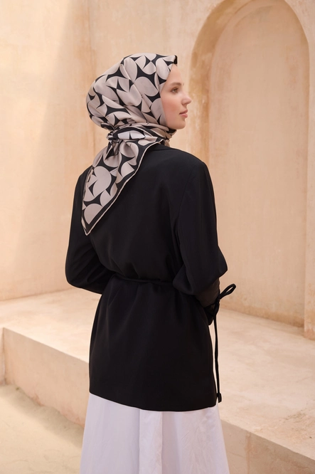 Belli Twill İpek Eşarp Vizon, Siyah