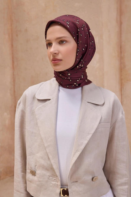 Belli Twill İpek Eşarp Leopar, Bordo