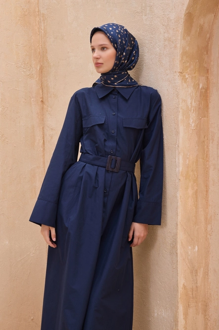 Belli Twill İpek Eşarp Leopar, Lacivert