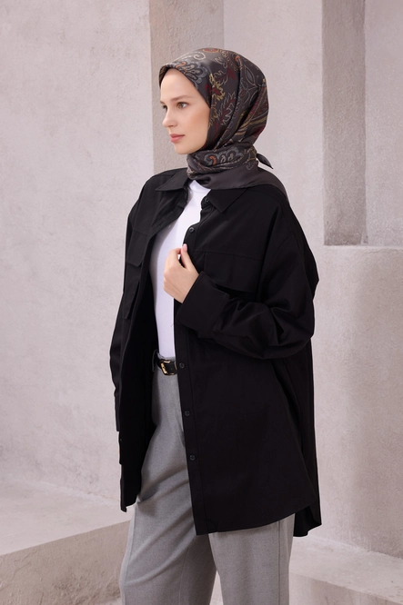 Belli Twill İpek Eşarp Siyah, Bordo