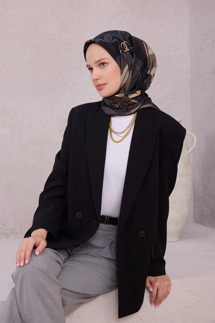 Belli Twill İpek Eşarp Siyah, Füme