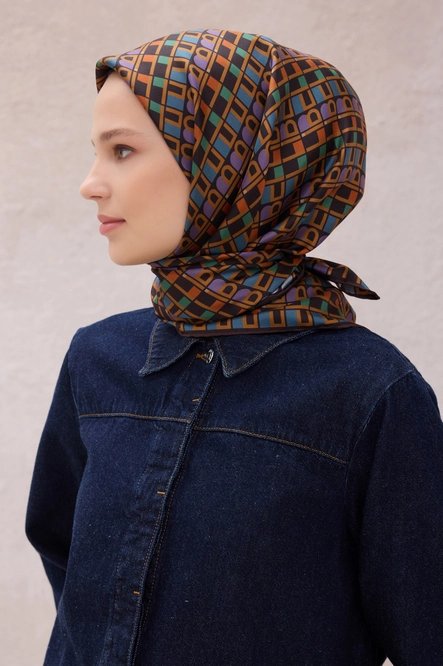 Belli Twill İpek Eşarp Kahverengi