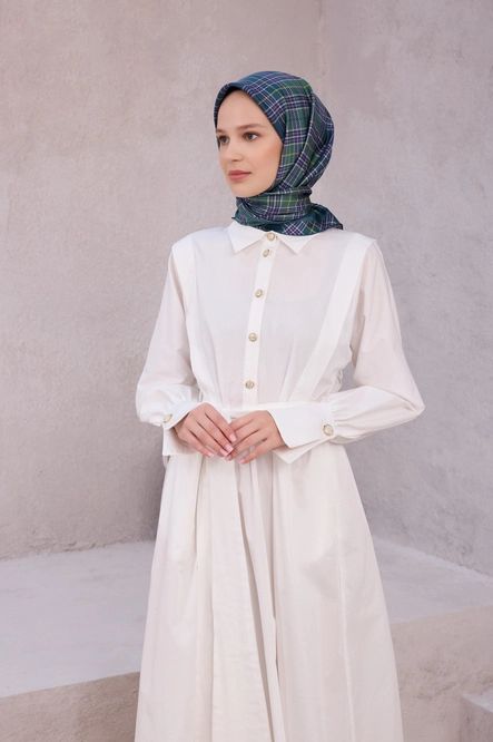 Belli Twill İpek Eşarp Ekose Kareli, Kaktüs Yeşili