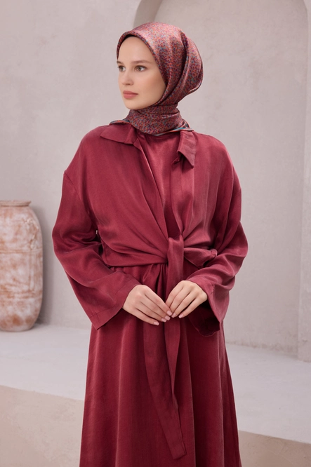 Belli Twill İpek Eşarp 4208-80 Kiremit, Petrol Mavi