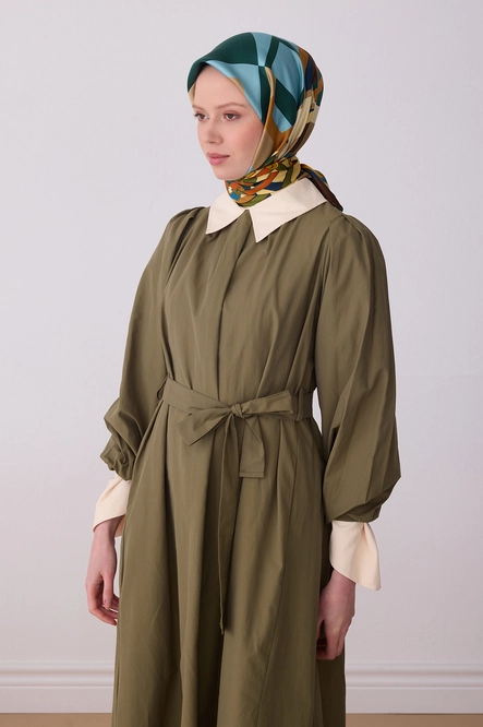 Belli Twill İpek Eşarp 4300-03 Mavi. Yeşil, Hardal