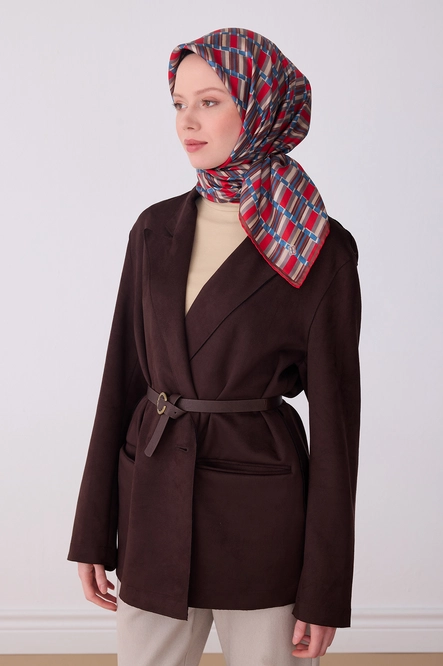 Belli Twill İpek Eşarp Kırmızı, Kahverengi, İndigo