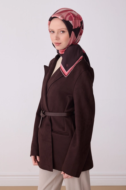 Belli Twill İpek Eşarp Acı Kahve, Pembe