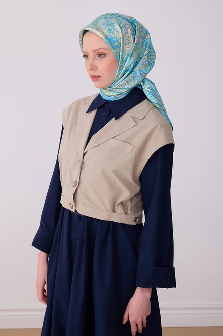 Belli Twill İpek Eşarp Turkuaz Mavi