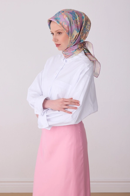 Belli Twill İpek Eşarp Lila, Krem