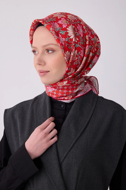 Belli Twill İpek Eşarp Kırmızı, Pembe