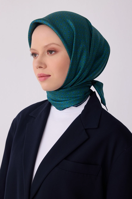 Belli Twill İpek Eşarp 4317-85 Petrol Yeşil, Mavi