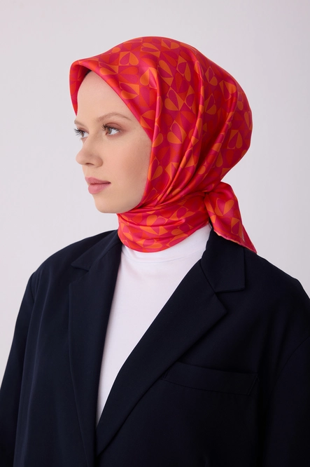 Belli Twill İpek Eşarp 4322-31 Kırmızı, Turuncu, Pembe