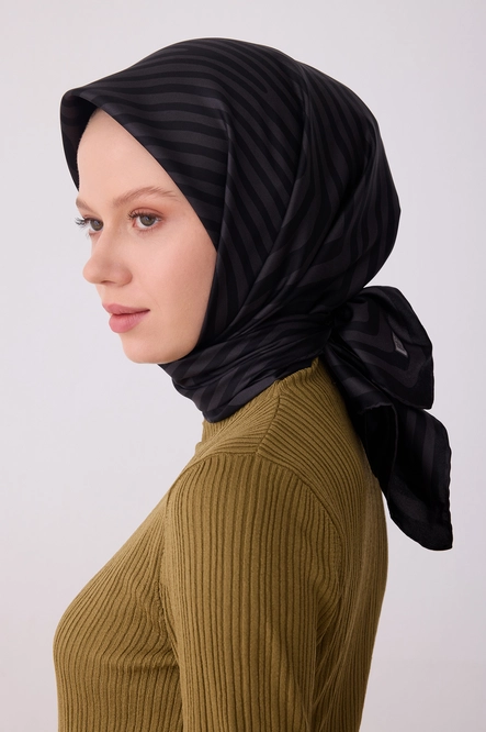 Belli Twill İpek Eşarp 4325-84 Siyah, Füme