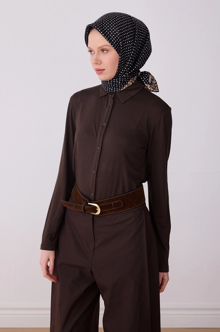 Belli Twill İpek Eşarp 4326-02 Puantiyeli, Siyah, Vizon