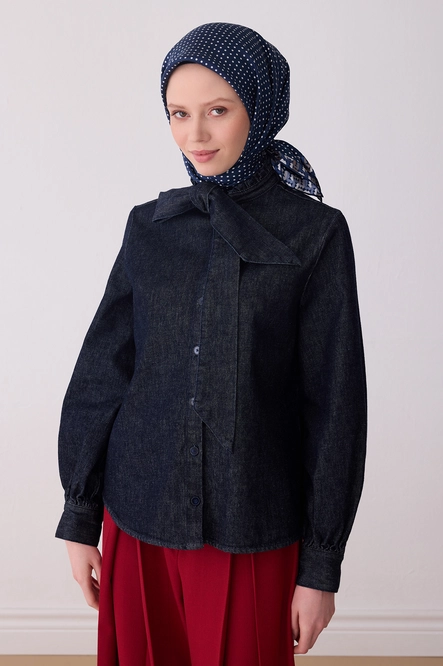 Belli Twill İpek Eşarp 4326-86 Puantiyeli, Lacivert, Krem, Vizon