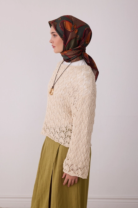 Belli Twill İpek Eşarp Haki, Taba, Kahve