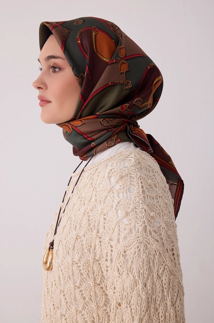 Belli Twill İpek Eşarp Haki, Taba, Kahve