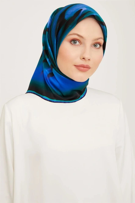 Armine Sura İpek Eşarp Siyah, Morcivert, Yeşil