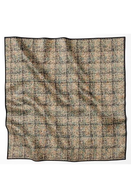 Aker Sura İpek Eşarp Vizon, Yeşil, Siyah Batik Desenli