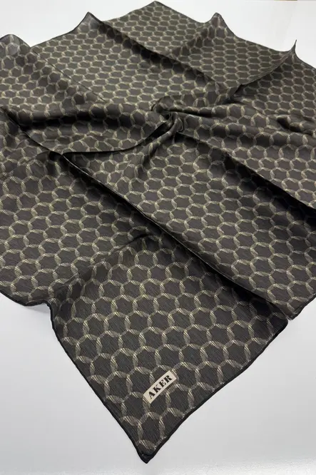 Aker İpek Krep Saten Eşarp Siyah Vizon