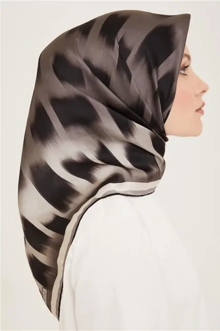 Armine Sura İpek Eşarp Siyah, Füme, Gri, Açık Vizon