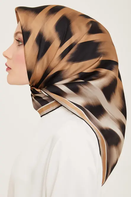 Armine Sura İpek Eşarp Nostalji Siyah, Vizon, Gold