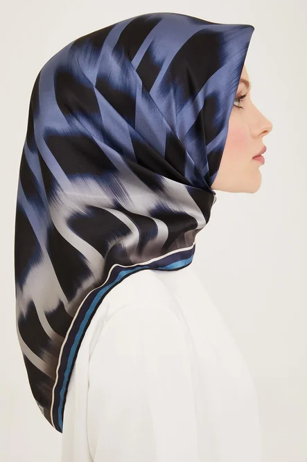Armine Sura İpek Eşarp Lacivert, Gri, İndigo