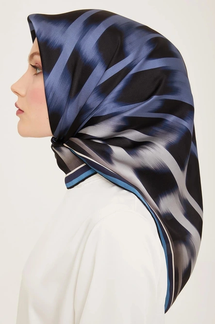 Armine Sura İpek Eşarp Lacivert, Gri, İndigo
