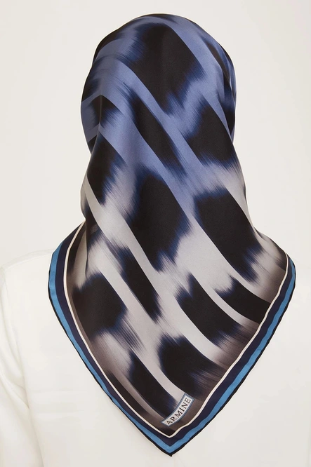 Armine Sura İpek Eşarp Lacivert, Gri, İndigo