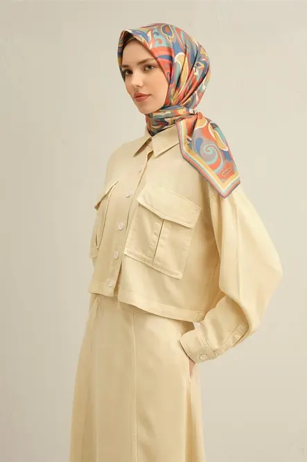 Armine Sura İpek Eşarp Mavi, Kiremit, Gri, Gök Mavi, Hardal