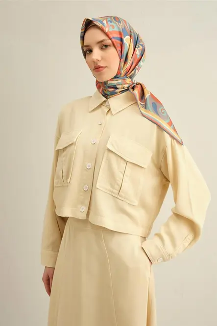 Armine Sura İpek Eşarp Mavi, Kiremit, Gri, Gök Mavi, Hardal