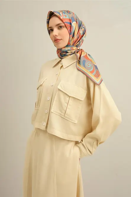 Armine Sura İpek Eşarp Mavi, Kiremit, Gri, Gök Mavi, Hardal