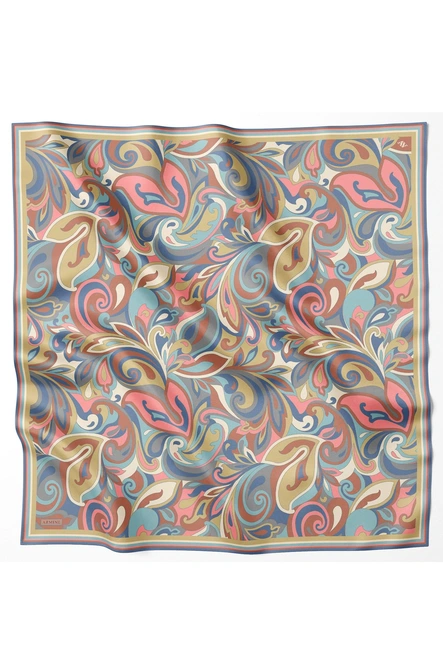 Armine Sura İpek Eşarp Mavi, Kiremit, Gri, Gök Mavi, Hardal