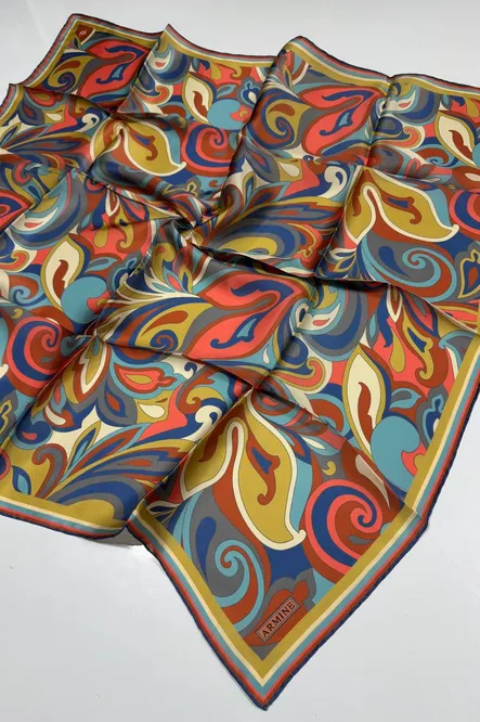 Armine Sura İpek Eşarp Mavi, Kiremit, Gri, Gök Mavi, Hardal