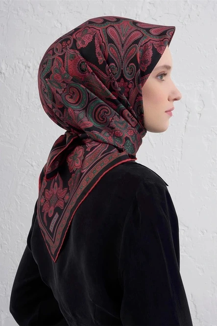 Armine Sura İpek Eşarp Siyah, Pembe, Kırımızı, Yeşil