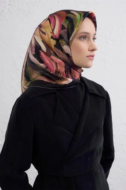 Armine Sura İpek Eşarp Siyah, Mürdüm