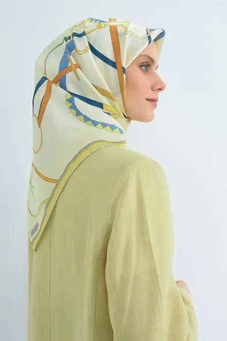 Armine Twill İpek Eşarp Krem Sarı Mavi