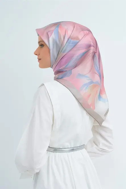Armine Sura İpek Eşarp Bebe Mavi, Pudra Pembe