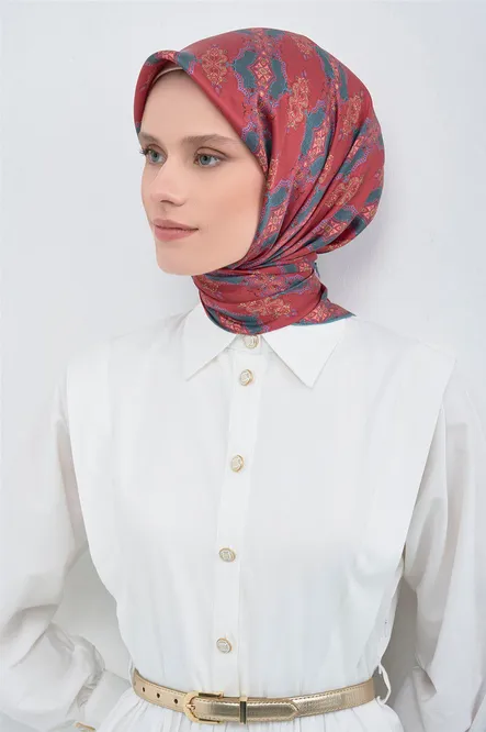 Armine Twill İpek Eşarp Bordo, Irmak Mavisi, Havalı Sarı