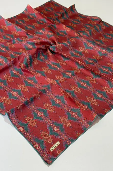 Armine Twill İpek Eşarp Bordo, Irmak Mavisi, Havalı Sarı
