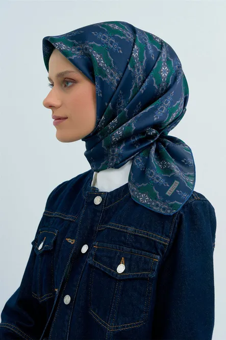 Armine Twill İpek Eşarp Lacivert, Yeşil