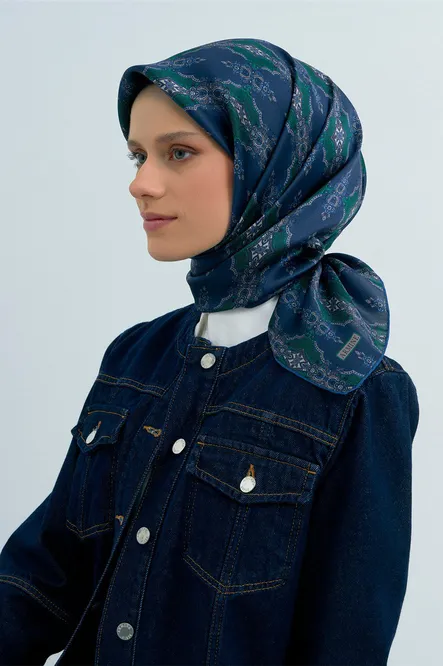 Armine Twill İpek Eşarp Lacivert, Yeşil